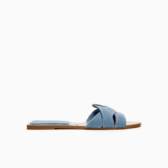 ZARA Flat Denim Sandals - Picture 1 of 4